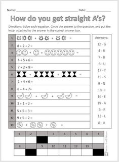 a printable worksheet showing how to get straight as? with numbers and symbols