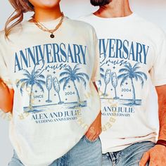 Cruise Anniversary Shirt, Wedding Anniversary Cruise shirt, Couple anniversary, Matching Shirt. ⭐ SHIRT DETAILS -Unisex Garment-Dyed T-shirt by Comfort Colors® 1717 -100% ring-spun cotton -Medium fabric (6.1 oz/yd² (206.8 g/m -Relaxed fit -Sewn-in twill label ⭐ SIZING INFO Please refer to the size chart photos on the listing to pick the best fit for you. ⭐ MORE DESIGN HERE https://www.etsy.com/shop/SummerInDecember and click the 'heart' icon 🤍 to get more new interesting designed updates. ⭐ CAR Wedding Cruise Shirts, Couple Cruise Tshirt, Cruise Anniversary Shirts, Crew Neck T-shirt For Anniversary In Summer, Summer Anniversary Crew Neck T-shirt, Summer Crew Neck T-shirt For Anniversary, White Graphic Print Shirt For Anniversary, Summer Anniversary Graphic Print Tops, Anniversary Cruise