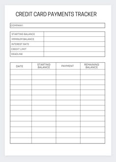 the credit card payment tracker is shown in black and white, as well as an image of