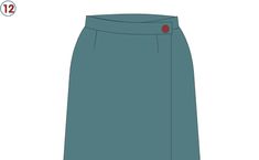 the front view of a women's blue skirt with red buttons on the side