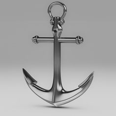 an anchor on a gray background is shown in this 3d rendering image, it appears to be made out of metal