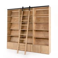 an open bookcase with two ladders on the front and one in the back