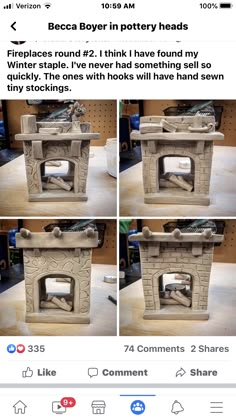 an instagramted photo shows how to make a fireplace out of concrete and then put it in the shape of a fire place