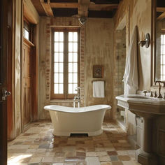 Tour 42 Bathrooms Diving into French Country Beauty French Chateau Bathroom, Rustic Cottage Bathroom, Mom Bathroom, Farmhouse Home Design, Warm Bathroom