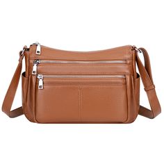 PRICES MAY VARY. Material: Top grade cowhide leather (genuine leather).Polyester lining. High quality silver hardware. Dimensions: (L) 11.5 x (W) 4.25 x (H) 8.25 inch, with an adjustable 52" long shoulder strap. Net weight: 1.38 lbs / 0.631kg. Structure: The inner structure has 1 main open compartment, and 2 slip pockets, 2 inner zipper pockets. Exterior structure includes 2 front zipper pockets, 2 front slip pockets for your tiny essentials, and 1 back zipper pocket. Multi pocket bag designed t Multi Pocket Bag, Soft Leather Purse, Soft Leather Handbags, Genuine Leather Purse, Leather Handbags Women, Cross Body Purse, Leather Bag Women, Pocket Bag, Womens Crossbody Bag