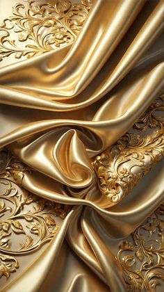 gold fabric with intricate designs on it