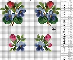 the cross stitch pattern shows three different flowers