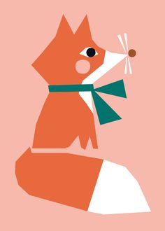 an orange and white dog with a green bow on it's neck, standing in front of a pink background