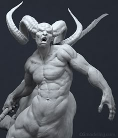 a statue of a demon with large horns on it's head and claws in his hands