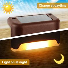 a solar powered light is shown with the sun in the sky behind it and below it