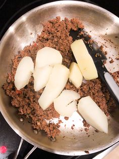 the food is being cooked in the pan on the stove top, ready to be eaten