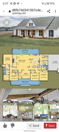 the floor plan for this ranch house is very large and has two master suites on each side