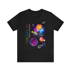 a black t - shirt with an image of the planets