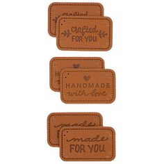 three leather luggage tags that say i love you and handmade with love for you