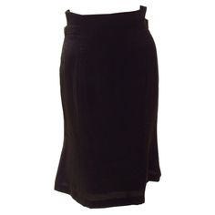 This Matsuda Archive skirt shines in a beautiful black rayon and falls to a tulip hem. The high-waisted style zips up the back and has side buckles, allowing for a a more personalized fit. Classic Knee-length Skirt For Evening, Classic Knee-length Evening Skirt, Black Silk Pencil Skirt, Black Fitted Silk Skirt, Fitted Black Silk Skirt, Black Silk Flared Skirt, Black Long Pencil Skirt For Formal Occasions, Black Knee-length Pencil Skirt For Evening, Black Silk Pleated Skirt Bottoms