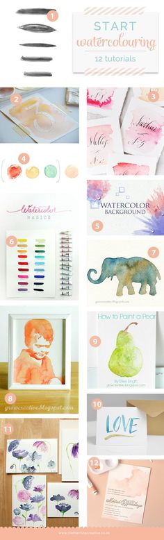 a collage of watercolor cards and stationery items