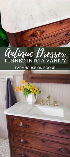 an antique dresser turned into a vanity