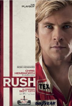 the poster for rush starring actor and driver, ryan hemsworths as he appears to be in an old movie