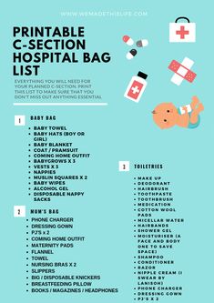 the printable hospital bag list for babys and their parents to take home with