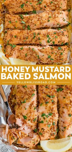 honey mustard baked salmon with lemon and parsley