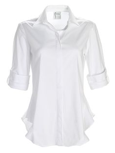 White button front shirt, long sleeve with roll/tab sleeve Soft, flounced hem, 27" back length 60% Cotton / 35% Polyester / 5% Spandex Semi-fitted women's white button shirt Hand wash cool, hang to dry, warm iron Made in USA Style # 2664128 Cute Long Sleeve White Shirt, Womens Smart Shirt, Dress Shirts For Women White, Luxury Cream Collared Shirt, Luxury Casual White Blouse, Women's White Button Down Shirt Classy, Luxury White Women's Shirt, Luxury White Relaxed Fit Short Sleeve Shirt, Luxury Shirt With Roll-up Sleeves For Spring