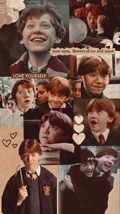 harry potter collage with many pictures and captions on it's side, including the words i love you so much