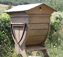 a beehive sitting in the middle of a field