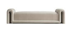 an upholstered sofa with two curved arms and a rounded back, on a white background