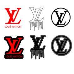 six louis vuitton logos in black and red, including the v for louis vuitton