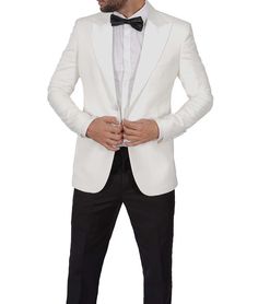 Two Button Ivory Tux For Men
Elevate your formal style with the Men's Peak Lapel Ivory Tuxedo Jacket. Crafted for sophistication, this classic tuxedo jacket showcases a harmonious blend of elegance and timeless charm. The peak lapel design adds a touch of refinement, making it suitable for weddings, galas, and upscale events. Whether you're the groom or a guest, this jacket ensures you make a memorable entrance. Elevate your formal look with the Men's Peak Lapel Ivory Tuxedo Jacket. Tailored White Tuxedo With Suit Collar, White Tuxedo Suit With Lapel Collar, White Tailored Tuxedo Blazer, White Tailored Tuxedo, Tailored Cream Tuxedo For Semi-formal Occasions, Elegant Black Tie Outerwear With Lapel Collar, Cream Tuxedo Suit With Notch Lapel, Cream Tailored Tuxedo For Formal Occasions, White Tuxedo With Suit Collar