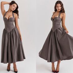 Elegance, Class And Romance, This Stunning Midi Dress Has It All. It's Made From A Stretch Twill And Designed To Flatter Your Figure With A Pretty Sweetheart Bodice That Creates A Dramatic Plunge Neckline. The Wide Halter Straps Self Tie For The Perfect Fit And Turns To Reveal A Low-Cut Back. Floating Elegantly From The Hips, 'Coquette' Falls To A Voluminous Long Midi Skirt, Enhanced By The Softest Tulle Underskirt For An Ultra Feminine Silhouette. It Zips To The Back For Easy On. The 'Regular C Tea Length Party Dress With Boned Bodice, Fitted Tea Length Dress With Corset Back, Tea Length Corset Dress With Fitted Bodice For Evening, Evening Tea-length Corset Dress With Fitted Bodice, Evening Dresses With Boned Bodice, Tea Length, Evening Tea Length Corset Dress With Fitted Bodice, Fitted Midi Dress With Corset Back, Fitted Bodice Tea-length Evening Dress, Tea Length Midi Dress With Boned Bodice