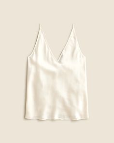 J.Crew: Carrie V-neck Camisole In Silk For Women Silk Cami Top With Built-in Bra, Silk Cami Tank Top With Built-in Bra, Elegant Summer V-neck Camisole, Silk Camisole With Built-in Bra, Chic Satin V-neck Tops, Classic Summer Camisole Top, Classic Summer Camisole, Silk V-neck Tank Top, Classic Summer Tops With Built-in Bra