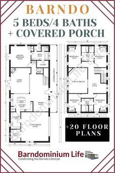 the floor plan for an apartment with 3 beds / 4 baths and covered porch