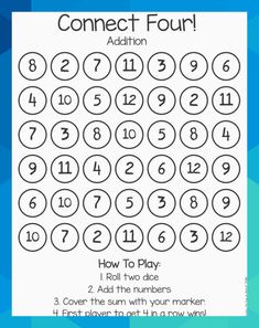 the connect four addition worksheet for numbers