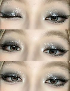 Black And Grey Eyeshadow Looks, Black And Silver Eyeshadow, Grey Eyeshadow Looks, Makeup Inspo Grunge, Dark Fairy Makeup, Round Face Makeup, Silver Eyeshadow