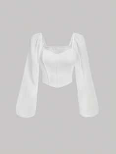 SHEIN MOD Sweetheart Neck Lantern Sleeve Crop Blouse,Sheer | SHEIN UK Shein Cart, White Crop Blouse, Cute White Tops, White Corset Top, Easy Hairstyles For Thick Hair, Pirate Fashion, Olivia Rose, Lantern Sleeved Blouses, White Long Sleeve Blouse