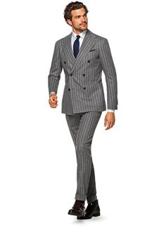 Double Breasted Pinstripe Suit, Cowboy Denim, Grey Suit Men, Gq Fashion, Dinner Suit, Formal Fashion, Italian Suit, Dress Suits For Men, Fashion Office