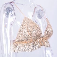 FREE SHIPPING Women Sequin V-neck Halter Sexy Ruffles Backless Crop Top JKP1840 Gold Sequin Crop Top, Halloween Costumes Disney, Crop Top Camisole, Streetwear Model, Crop Top Outfit, Crop Top Styles, Sequin Crop Top, Backless Crop Top, Ruffle Crop Top