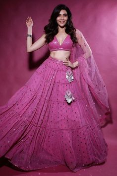 Vvani By Vani Vats | Dull Blue Linear Drop Tier Lehenga | INDIASPOPUP.COM Karishma Tanna, Dark Blush, Fashionable Tops, Organza Lehenga, Stunning Gowns, Shirts Design, Effortless Elegance, Gorgeous Gowns