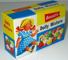 a box of dolly mixture sitting on top of a table