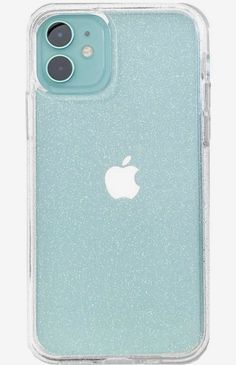 the back of an iphone case with glitter in blue and clear colors on it's side