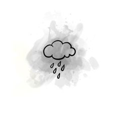 a black and white drawing of a cloud with rain coming from it's side