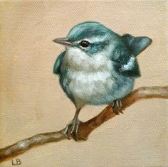 a painting of a blue bird sitting on a branch