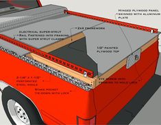 an image of a red truck with parts labeled