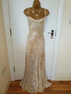 Vintage Champagne Floral Prom Dress Mermaid Birthday Outfits Vintage Monsoon Dress, Prom Dresses Floral Vintage, Floral Prom Dress Aesthetic, Delicate Prom Dress, Vintage Grad Dress, Vintage Inspired Prom Dresses, Summer Prom Outfit, Interesting Prom Dresses, Nature Prom Dress