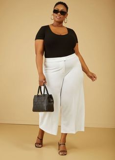 Wide Leg Capris, White White Wide Leg Capri Outfits, Chic Summer Culottes, Versatile Wide Leg Spring Capris, Chic Cropped Wide Leg Work Pants, Chic Wide Leg Culottes For Business Casual, Chic Cropped Leg Bottoms For Business Casual, Versatile Wide-leg Capris For Spring, Chic Ankle-length Culottes For Work, Chic Cropped Leg Business Casual Bottoms