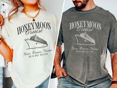 Custom Honeymoon Cruise Shirts, Mr and Mrs Just Married Tshirts for Honey Moon - Direct to garment printed on Comfort Colors 1717 tshirts - Shirt sizes are unisex, please refer to sizing chart in listing photos - 100% combed and ring-spun cotton (fiber content may vary for different colors) CARE Machine wash cold (not exceeding 90 F) inside out Hang dry highly recommended Do not iron on the print! RETURN/EXCHANGE POLICY All items are made to order and as a small business we do not keep any stock Honeymoon Cruise Shirts, Mr And Mrs Shirts, Just Married Shirts, Mrs Shirts, Honeymoon Cruise, Married Shirt, Cruise Shirts, Honeymoon Locations, Mrs Shirt