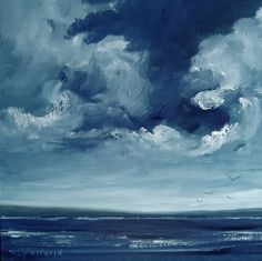 an oil painting of clouds over the ocean