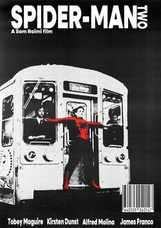 a movie poster for spider - man with a woman standing in front of a bus