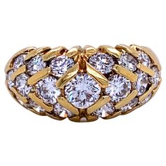 18K Yellow gold dome ring featuring 19 round brilliants weighing 2.09 carats. Average Stone: 0.11 PTS Color G Clarity SI Size 6.25 Sizeable free of charge. Gold Dome Ring, Diamond Ribbon, Round Diamond Ring, Dome Ring, Diamonds And Gold, Domed Ring, Pretty Rings, Diamond Stone, Diamond Wedding Bands